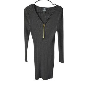 Derek Heart women's black ribbed long sleeve v-neck bodycon sweater dress XL